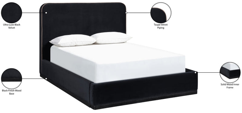 Rava Velvet Upholstered Full Bed in Black - RavaBlack-F