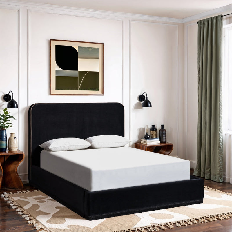 Rava Velvet Upholstered Full Bed in Black - RavaBlack-F