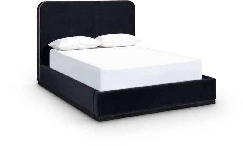 Rava Velvet Upholstered Full Bed in Black - RavaBlack-F