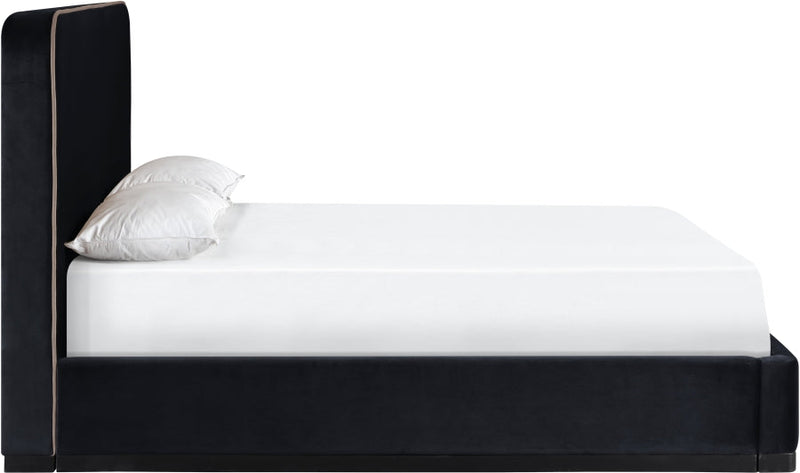 Rava Velvet Upholstered Full Bed in Black - RavaBlack-F