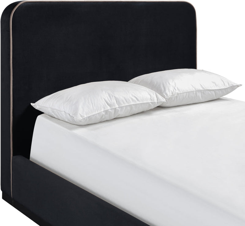 Rava Velvet Upholstered Full Bed in Black - RavaBlack-F