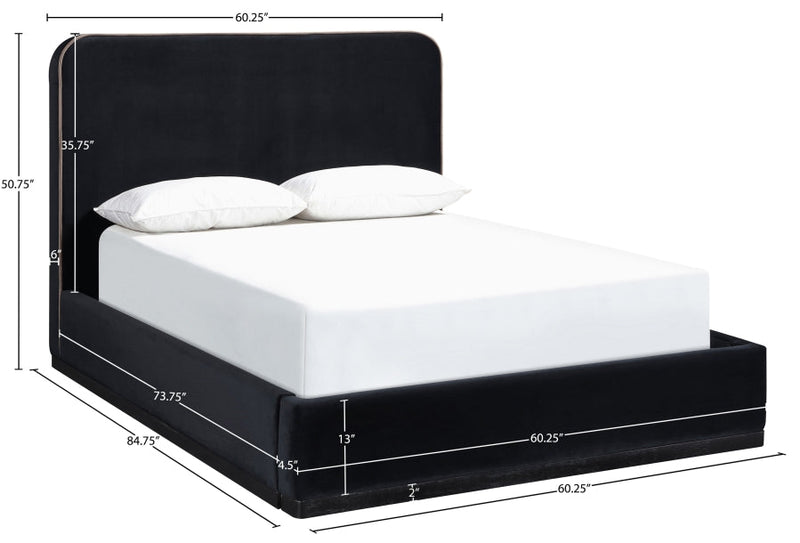 Rava Velvet Upholstered Full Bed in Black - RavaBlack-F