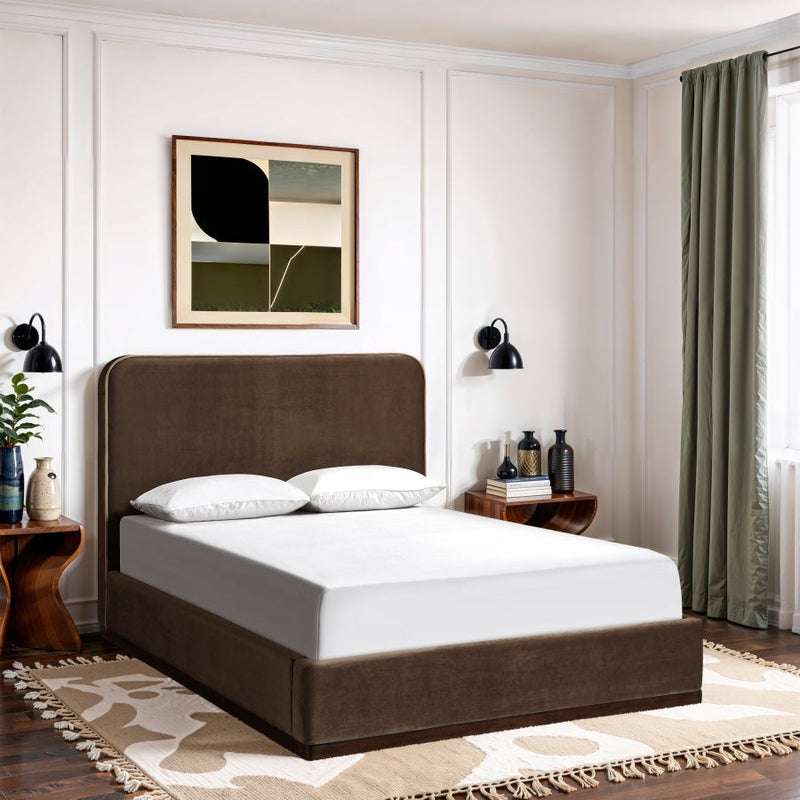 Rava Velvet Upholstered Full Bed in Brown - RavaBrown-F