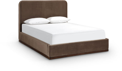 Rava Velvet Upholstered Full Bed in Brown - RavaBrown-F