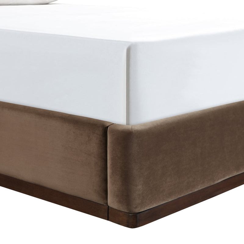 Rava Velvet Upholstered Full Bed in Brown - RavaBrown-F