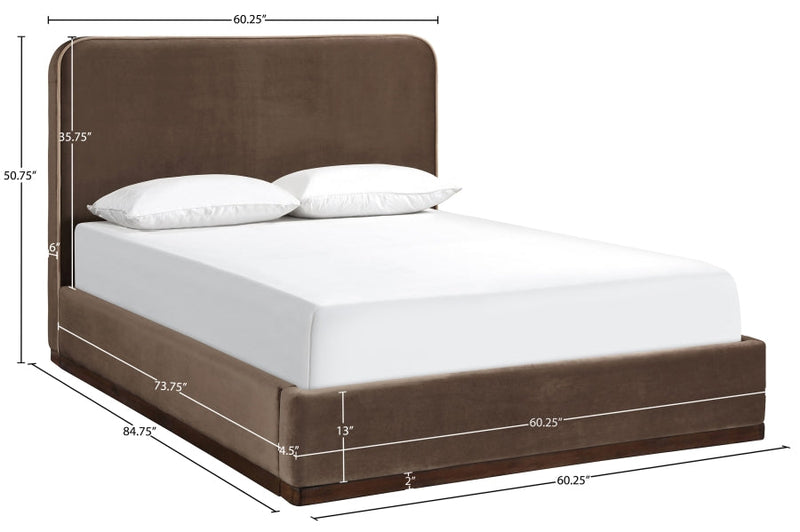 Rava Velvet Upholstered Full Bed in Brown - RavaBrown-F