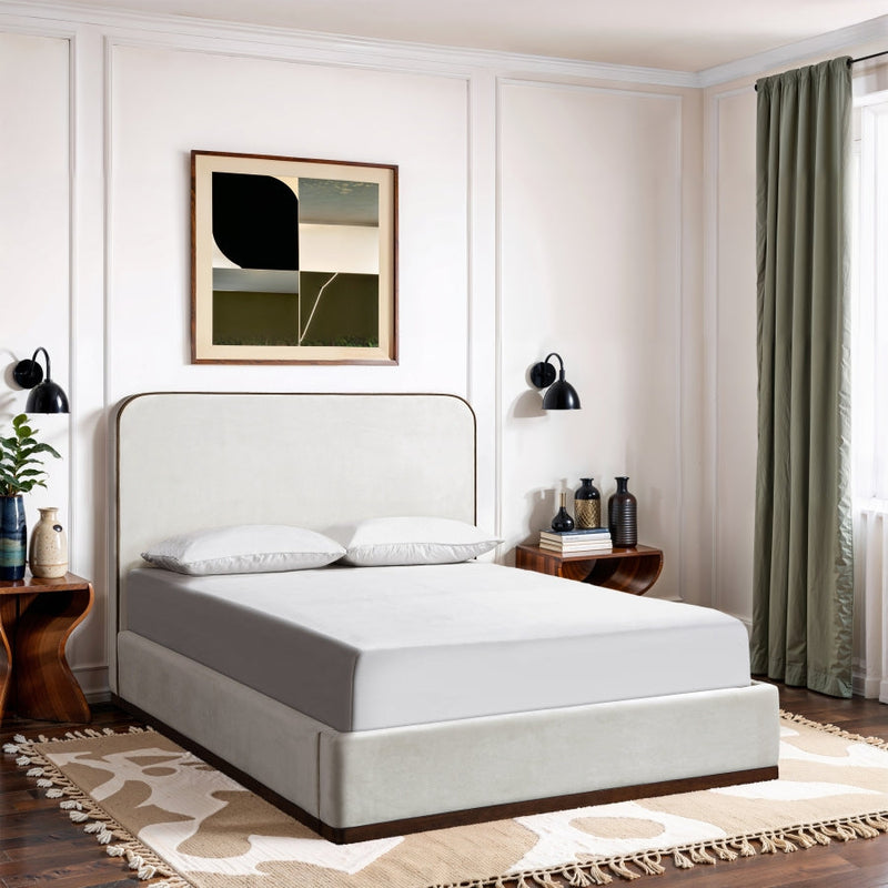 Rava Velvet Upholstered Full Bed in Cream - RavaCream-F