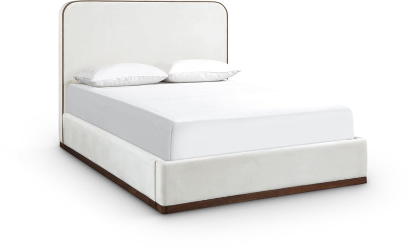 Rava Velvet Upholstered Full Bed in Cream - RavaCream-F