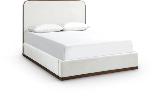 Rava Velvet Upholstered Full Bed in Cream - RavaCream-F
