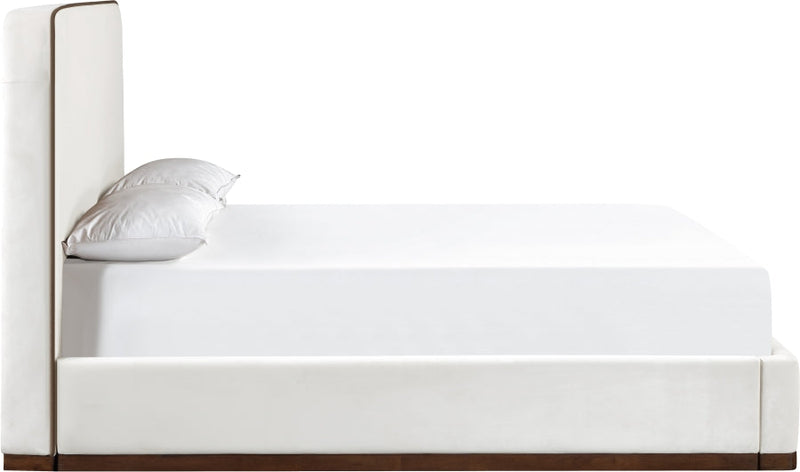 Rava Velvet Upholstered Full Bed in Cream - RavaCream-F
