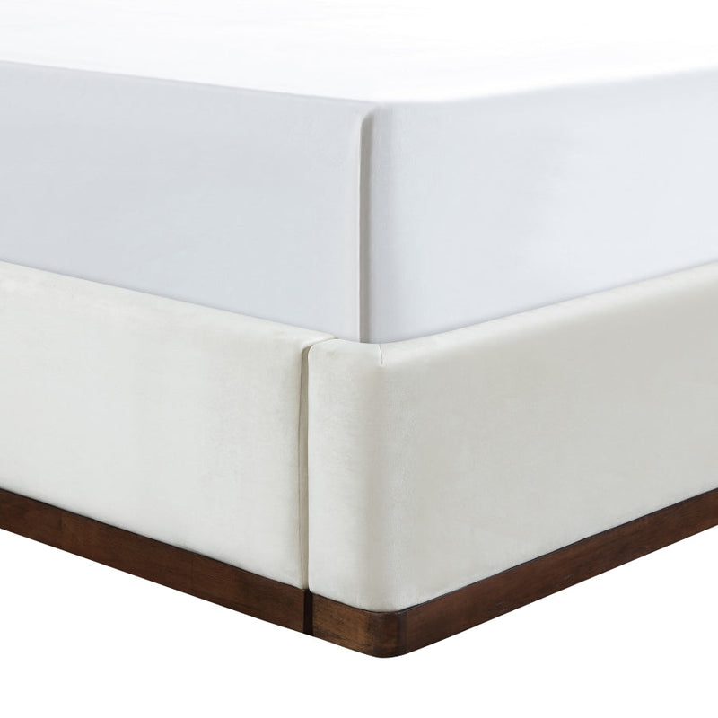 Rava Velvet Upholstered Full Bed in Cream - RavaCream-F