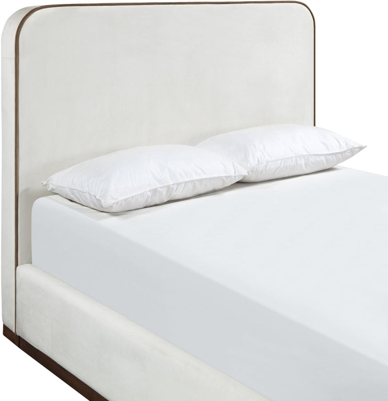 Rava Velvet Upholstered Full Bed in Cream - RavaCream-F