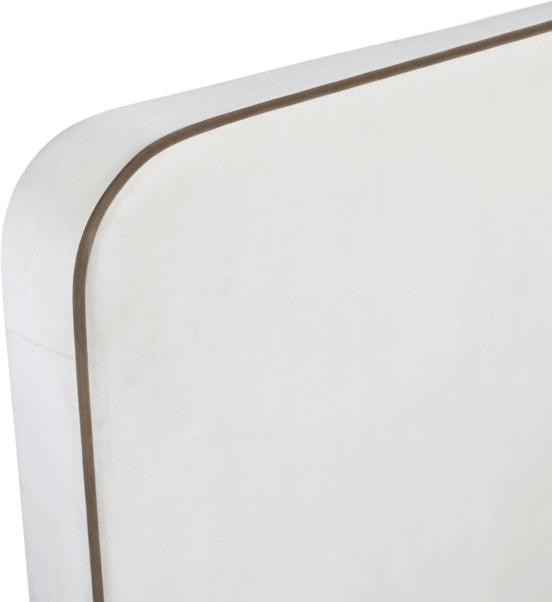 Rava Velvet Upholstered Full Bed in Cream - RavaCream-F