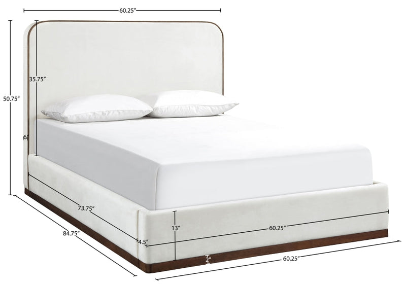 Rava Velvet Upholstered Full Bed in Cream - RavaCream-F