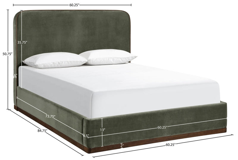 Rava Velvet Upholstered Full Bed in Green - RavaGreen-F