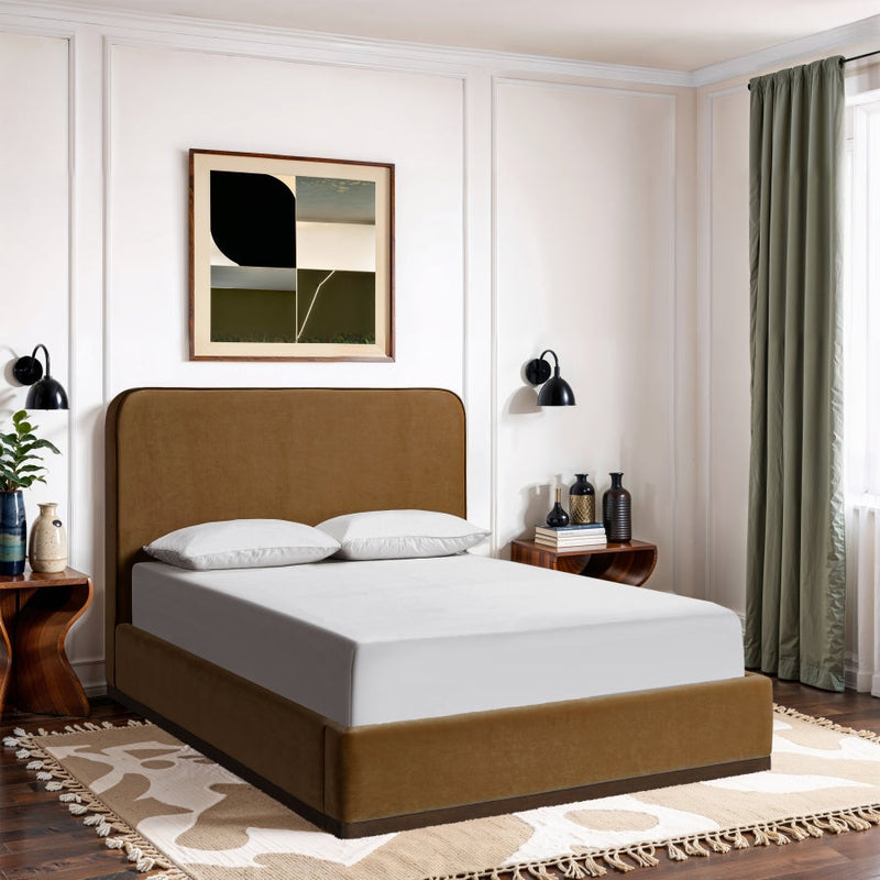 Rava Velvet Upholstered Full Bed in Saddle - RavaSaddle-F