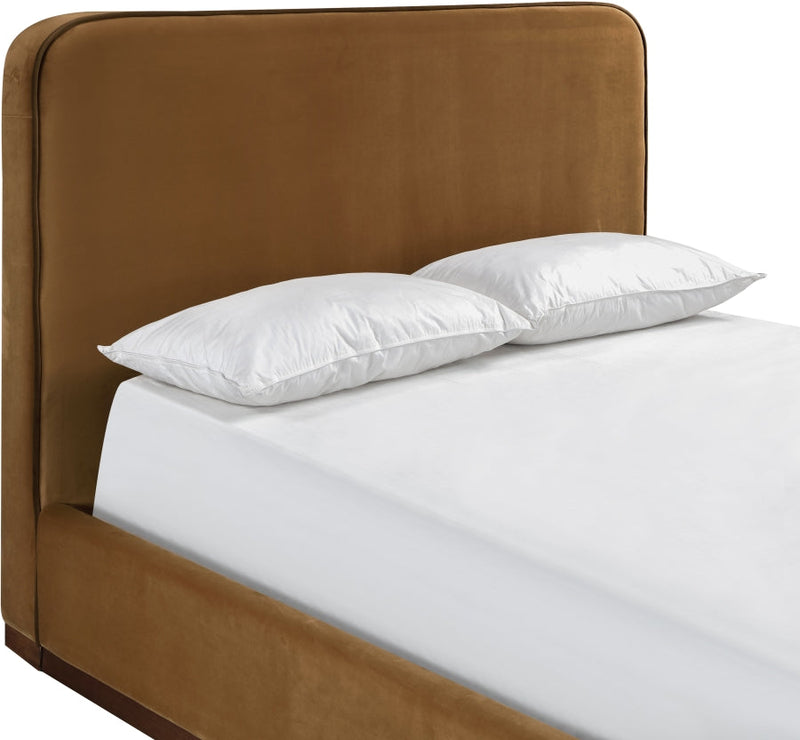 Rava Velvet Upholstered Full Bed in Saddle - RavaSaddle-F