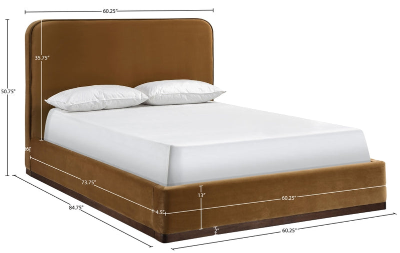 Rava Velvet Upholstered Full Bed in Saddle - RavaSaddle-F