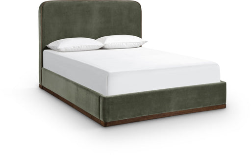Rava Velvet Upholstered Queen Bed in Green - RavaGreen-Q
