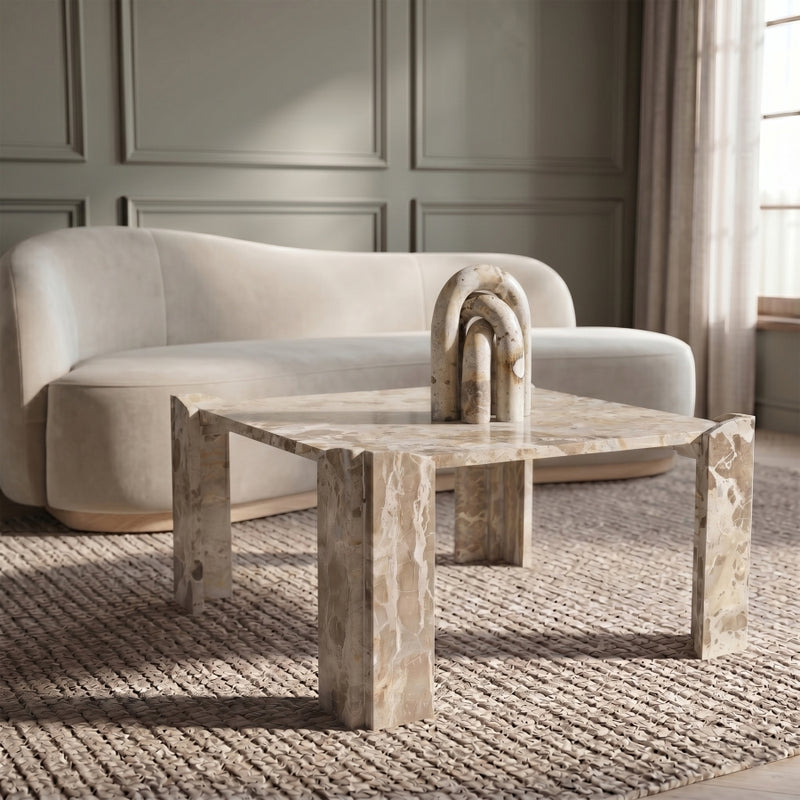 Ravello Genuine Marble Coffee Table in Beige - 77007Beige-CT
