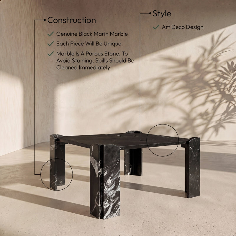 Ravello Genuine Marble Coffee Table in Black - 77007Black-CT