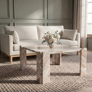 Ravello Genuine Marble Coffee Table in Brown - 77007Brown-CT