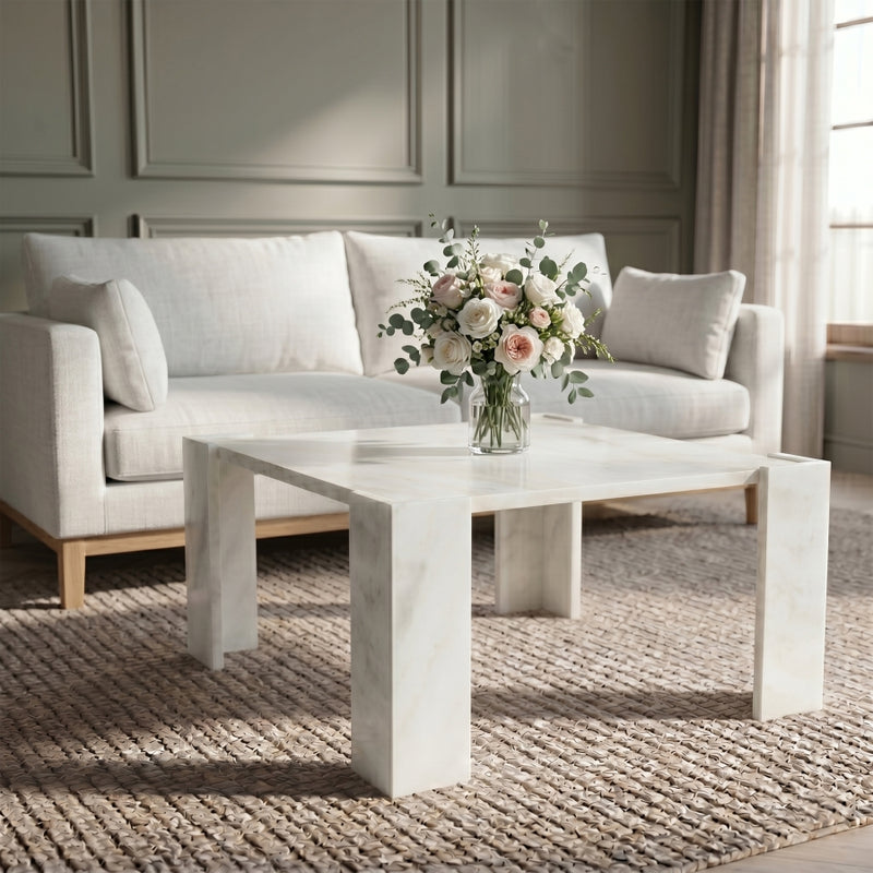 Ravello Genuine Marble Coffee Table in White - 77007White-CT