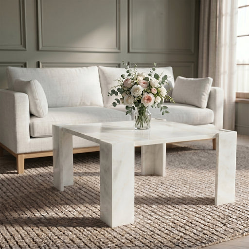 Ravello Genuine Marble Coffee Table in White - 77007White-CT