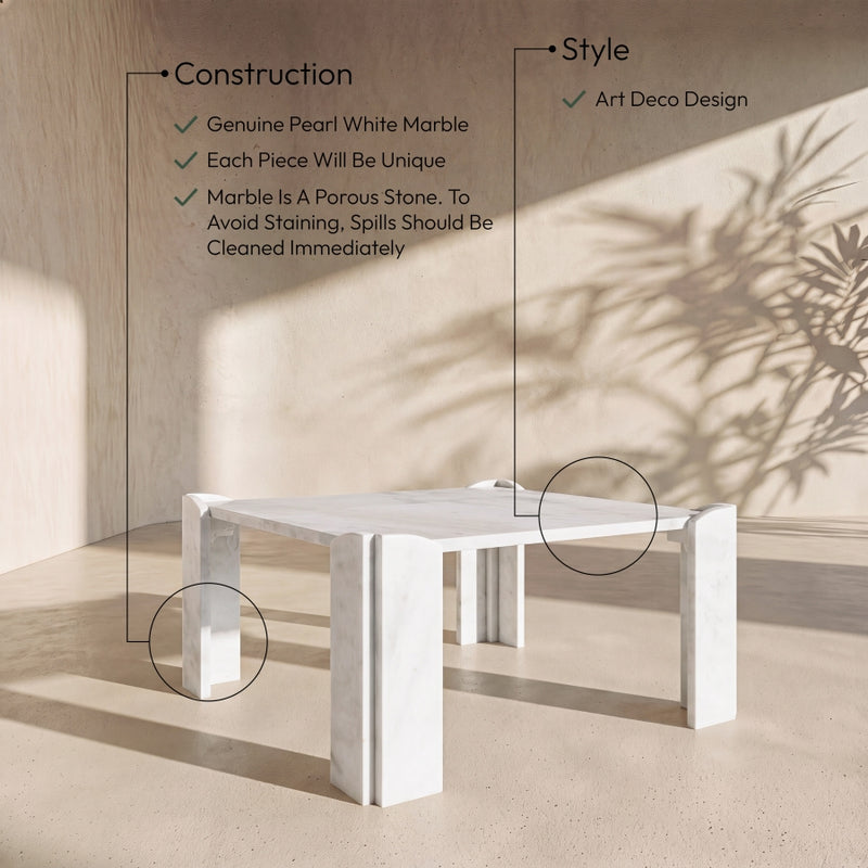Ravello Genuine Marble Coffee Table in White - 77007White-CT