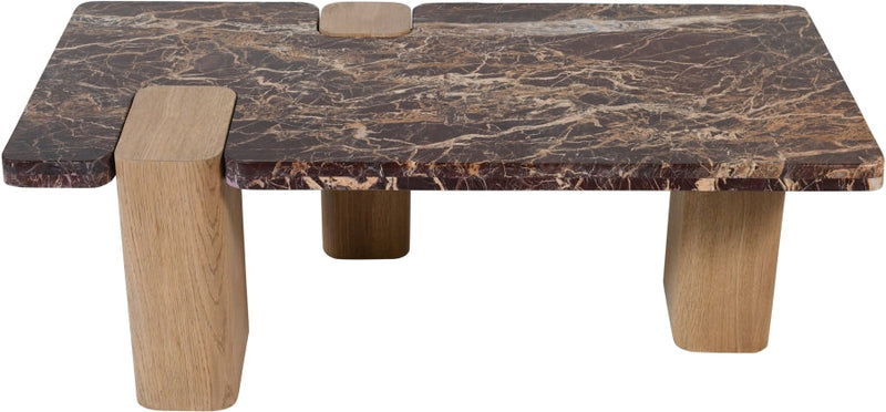 Ravenna Genuine Marble Top And Oak Wood Base Coffee Table in Burgundy - 99045Cherry-CT