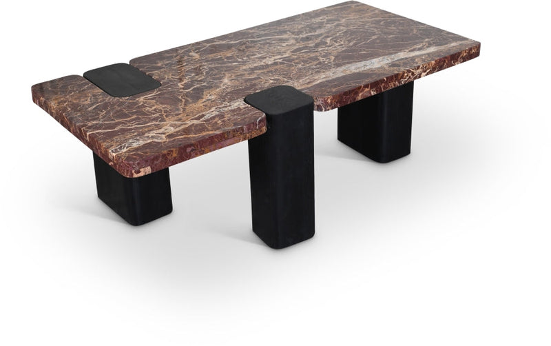 Ravenna Genuine Marble Top And Oak Wood Base Coffee Table in Burgundy - 99077Cherry-CT