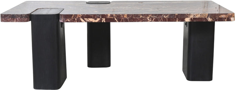 Ravenna Genuine Marble Top And Oak Wood Base Coffee Table in Burgundy - 99077Cherry-CT