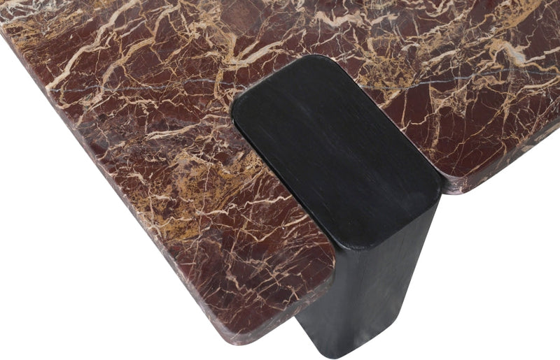 Ravenna Genuine Marble Top And Oak Wood Base Coffee Table in Burgundy - 99077Cherry-CT