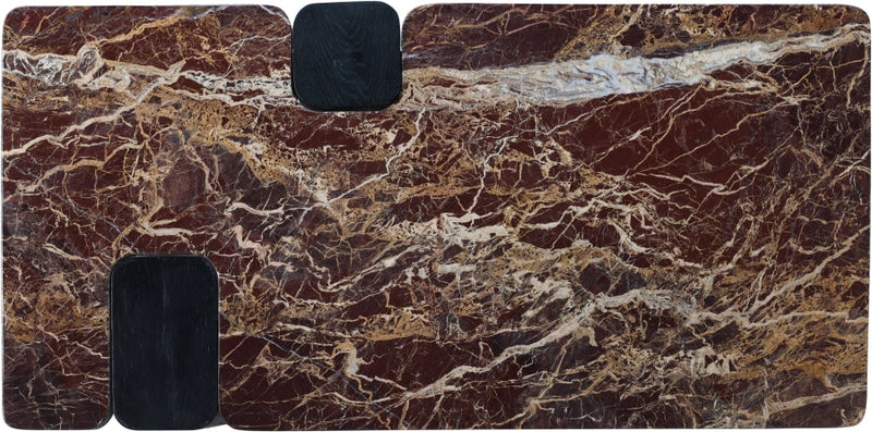 Ravenna Genuine Marble Top And Oak Wood Base Coffee Table in Burgundy - 99077Cherry-CT