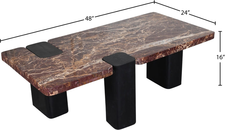 Ravenna Genuine Marble Top And Oak Wood Base Coffee Table in Burgundy - 99077Cherry-CT