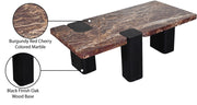 Ravenna Genuine Marble Top And Oak Wood Base Coffee Table in Burgundy - 99077Cherry-CT