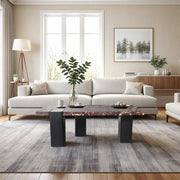 Ravenna Genuine Marble Top And Oak Wood Base Coffee Table in Burgundy - 99077Cherry-CT