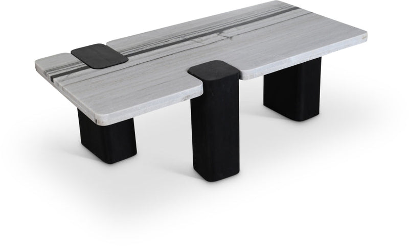 Ravenna Genuine Marble Top And Oak Wood Base Coffee Table in Panda - 99077Panda-CT