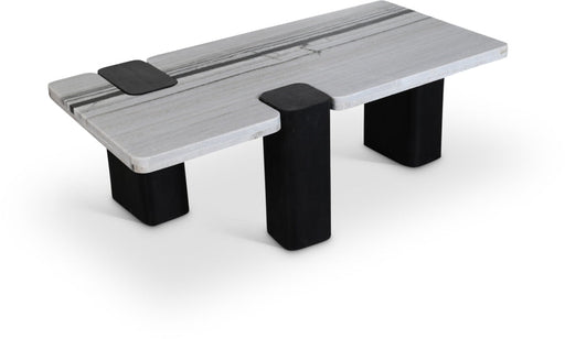 Ravenna Genuine Marble Top And Oak Wood Base Coffee Table in Panda - 99077Panda-CT