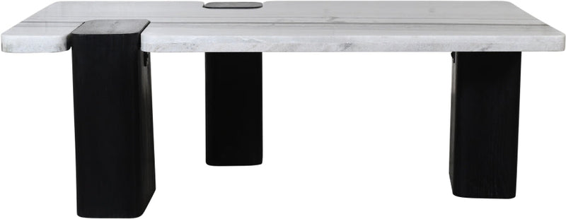 Ravenna Genuine Marble Top And Oak Wood Base Coffee Table in Panda - 99077Panda-CT