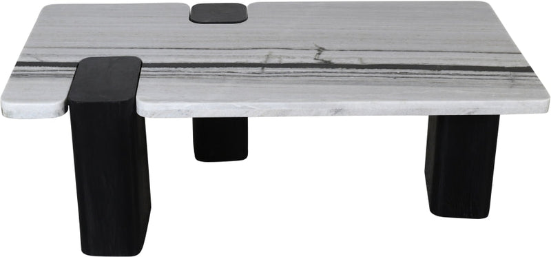Ravenna Genuine Marble Top And Oak Wood Base Coffee Table in Panda - 99077Panda-CT
