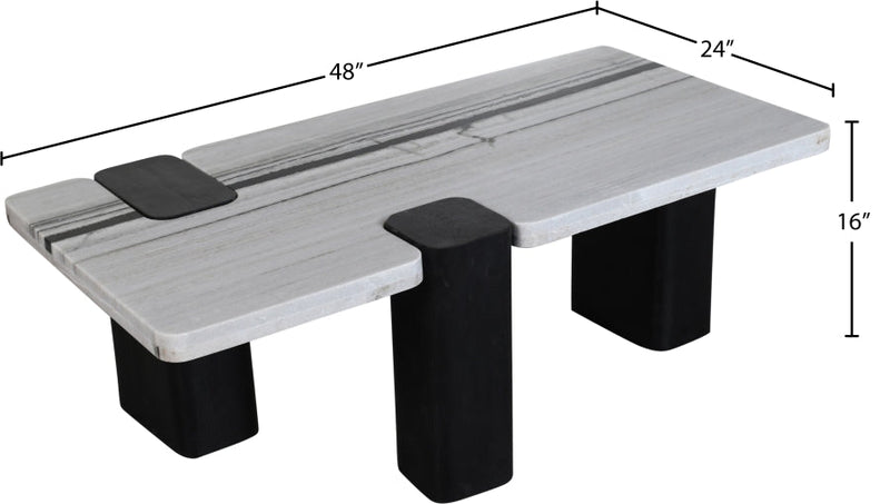 Ravenna Genuine Marble Top And Oak Wood Base Coffee Table in Panda - 99077Panda-CT