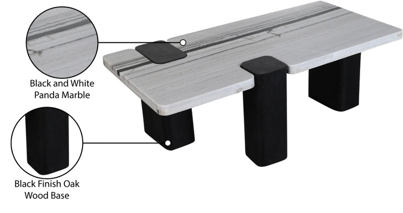 Ravenna Genuine Marble Top And Oak Wood Base Coffee Table in Panda - 99077Panda-CT