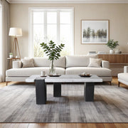 Ravenna Genuine Marble Top And Oak Wood Base Coffee Table in Panda - 99077Panda-CT