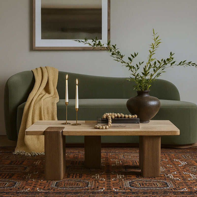 Ravenna Genuine Travertine and Oak Coffee Table in Natural - 33081Travertine-CT