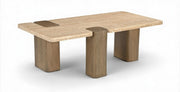 Ravenna Genuine Travertine and Oak Coffee Table in Natural - 33081Travertine-CT