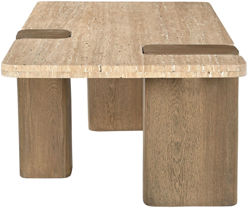 Ravenna Genuine Travertine and Oak Coffee Table in Natural - 33081Travertine-CT