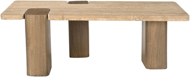 Ravenna Genuine Travertine and Oak Coffee Table in Natural - 33081Travertine-CT