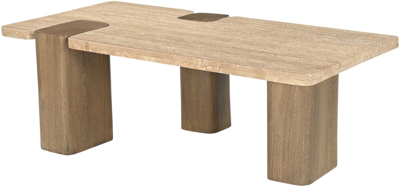Ravenna Genuine Travertine and Oak Coffee Table in Natural - 33081Travertine-CT