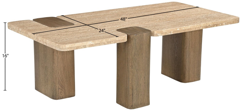 Ravenna Genuine Travertine and Oak Coffee Table in Natural - 33081Travertine-CT
